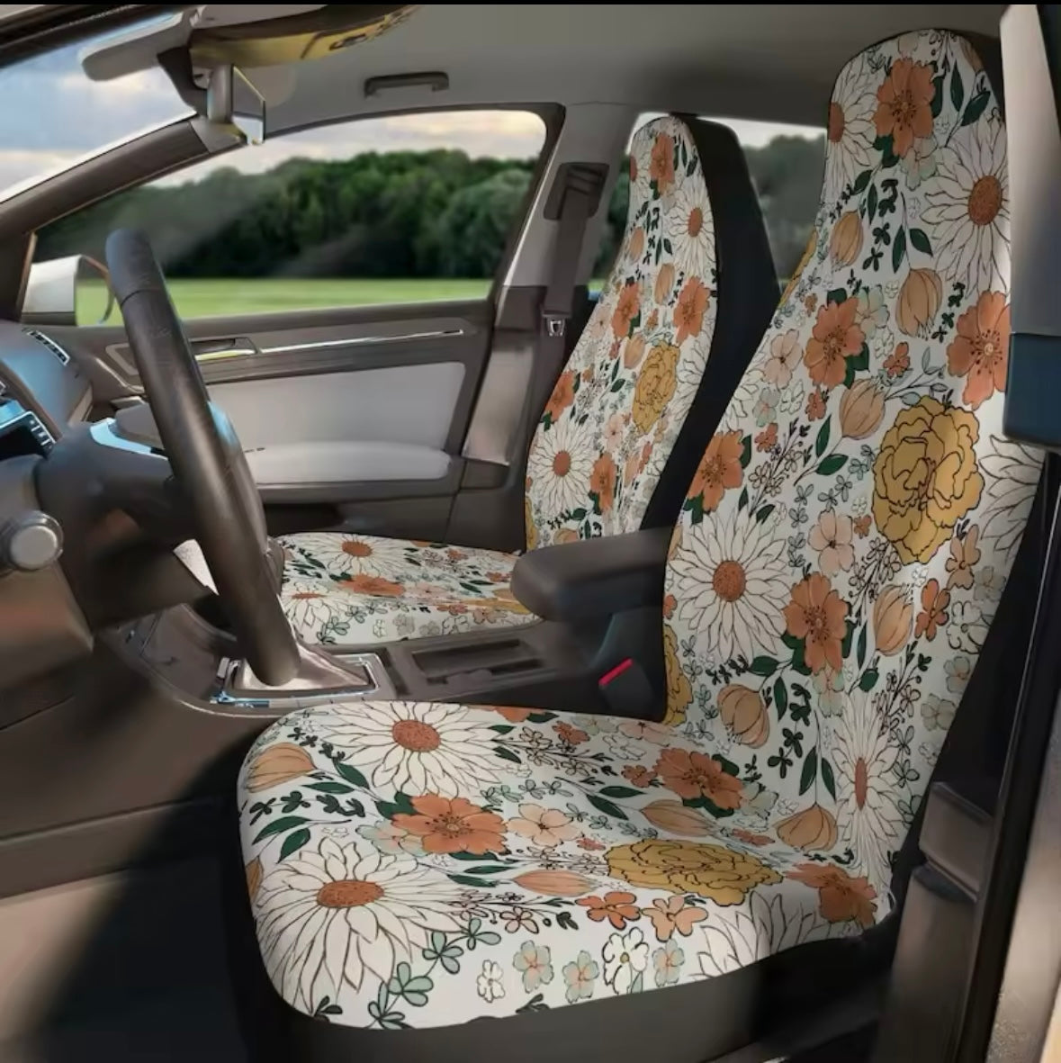 Boho Seat Cover ~ White Blossom